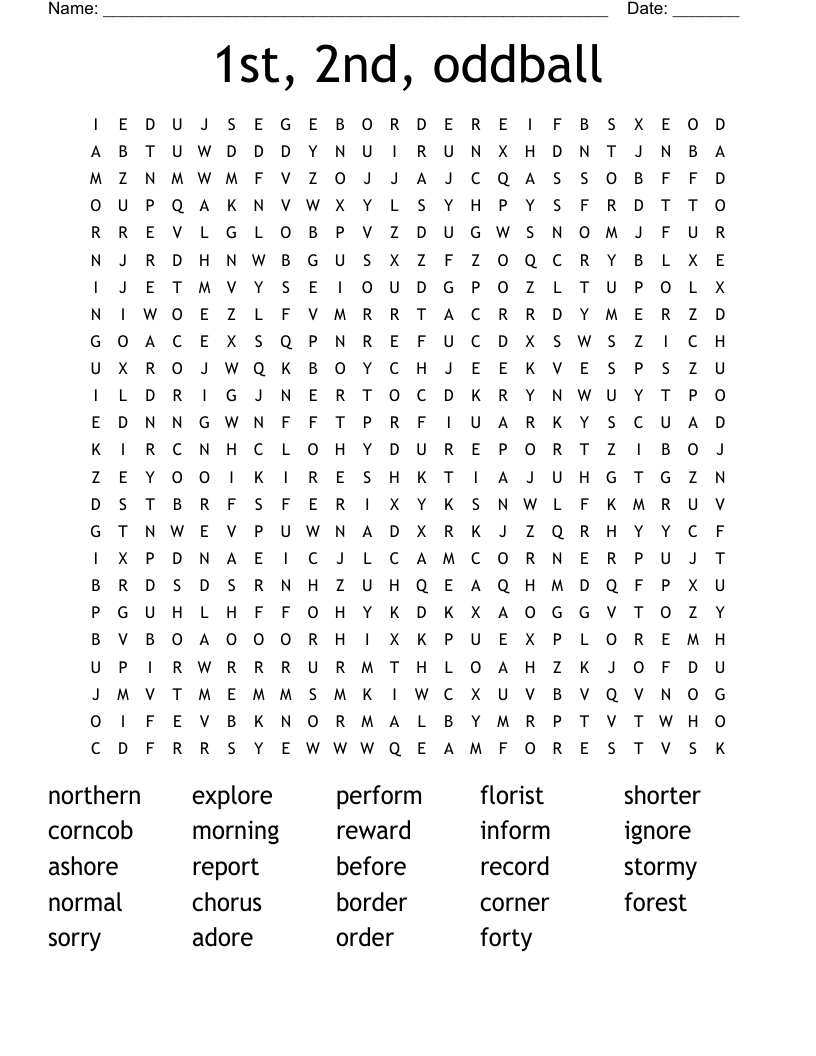 1st, 2nd, oddball Word Search