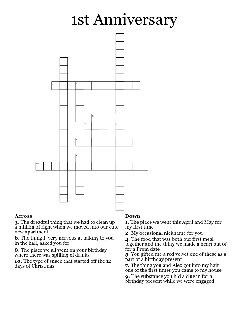 1st Anniversary Crossword