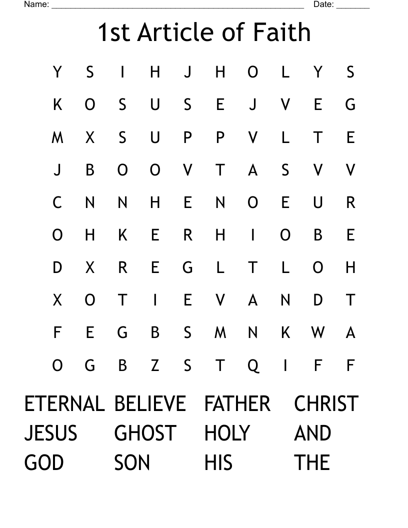 1st Article of Faith Word Search