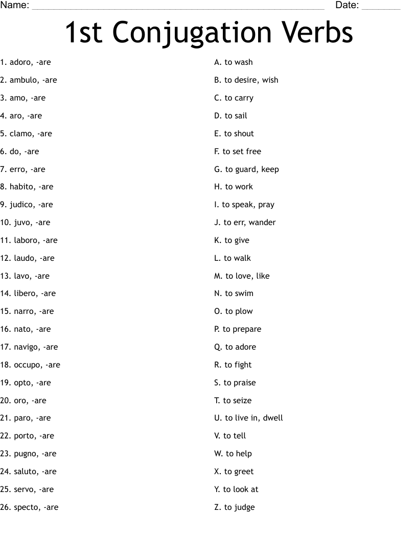1st Conjugation Verbs Worksheet