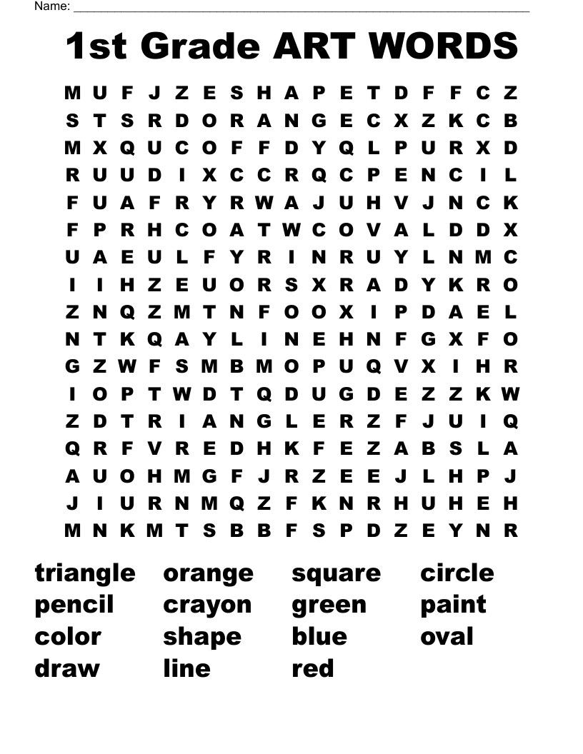 1st Grade ART WORDS Word Search