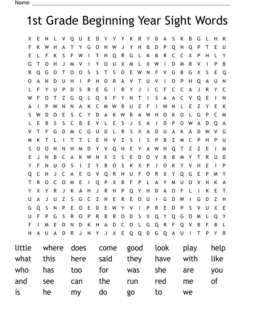 1st Grade Beginning Year Sight Words Word Search