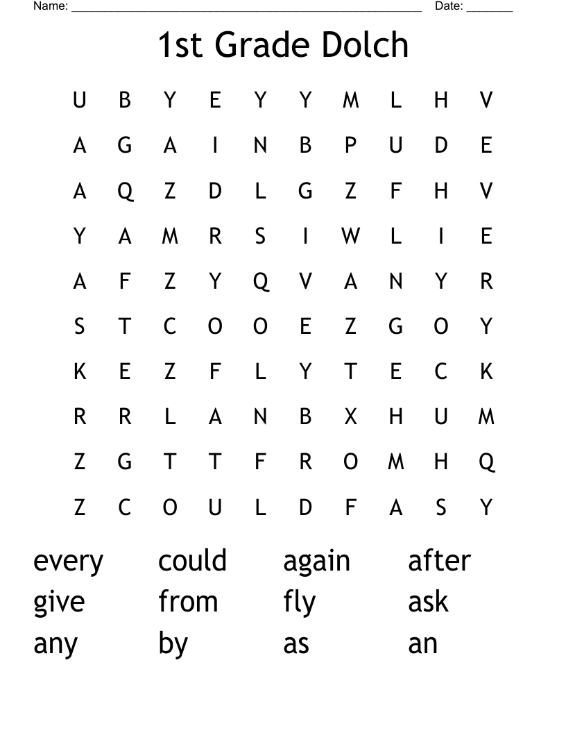 1st Grade Dolch  Word Search