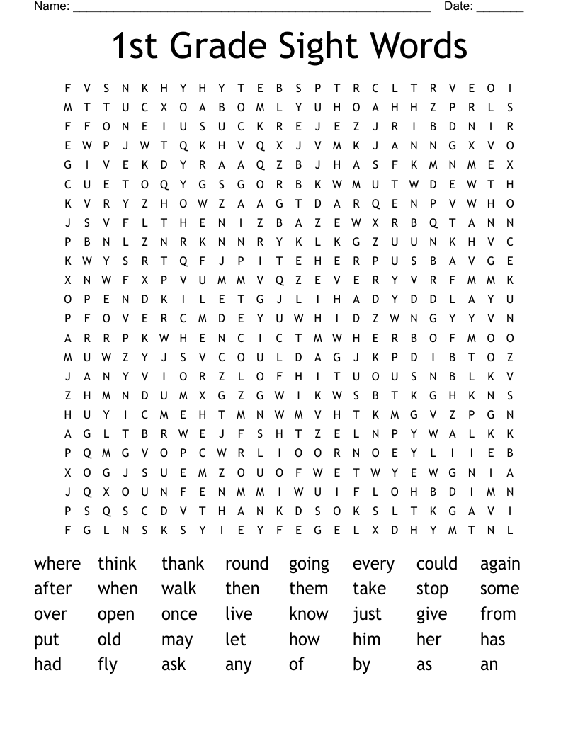 1st Grade Sight Words Word Search