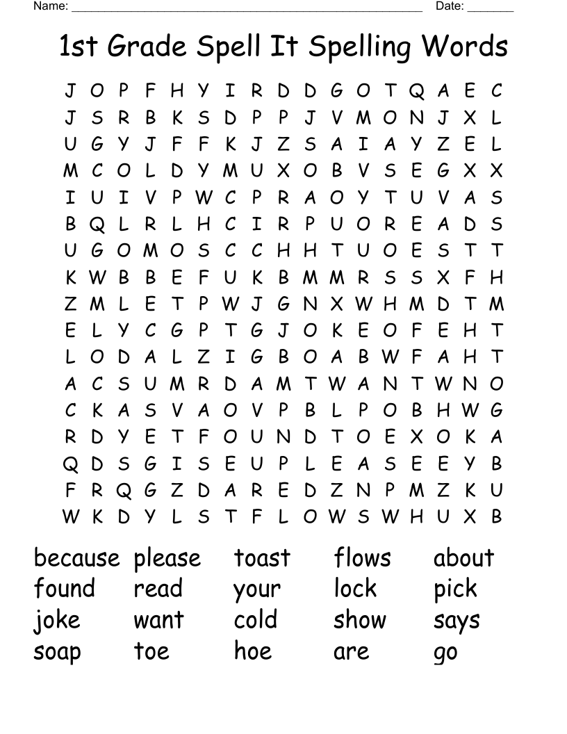 1st Grade Spell It Spelling Words Word Search