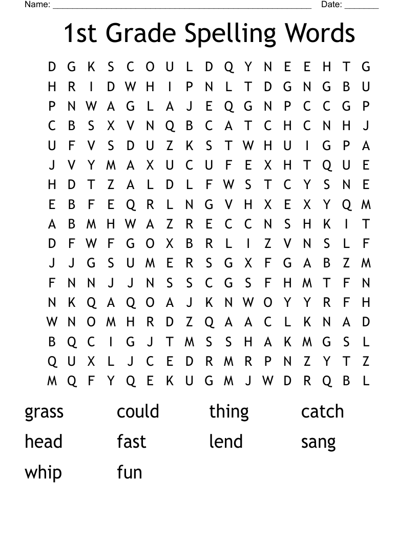 1st Grade Spelling Words Word Search