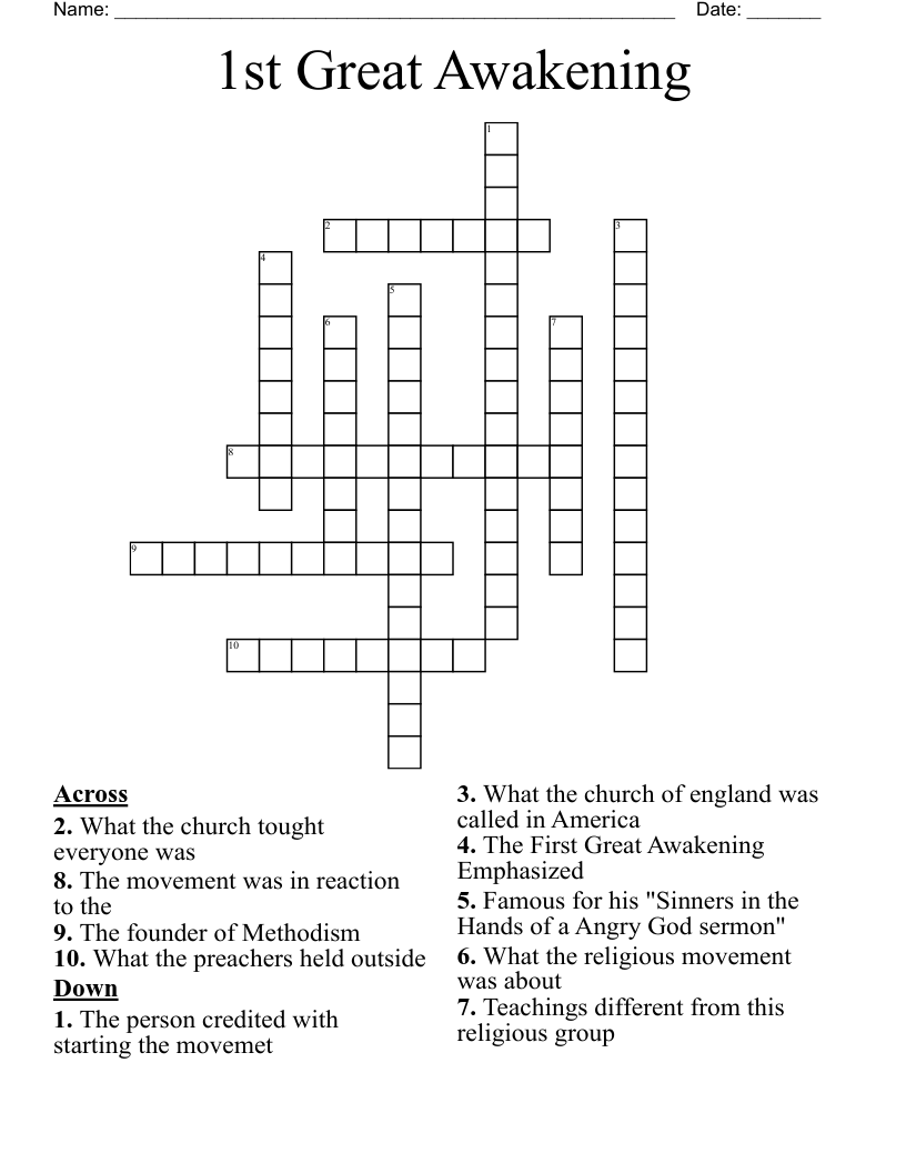 1st Great Awakening Crossword