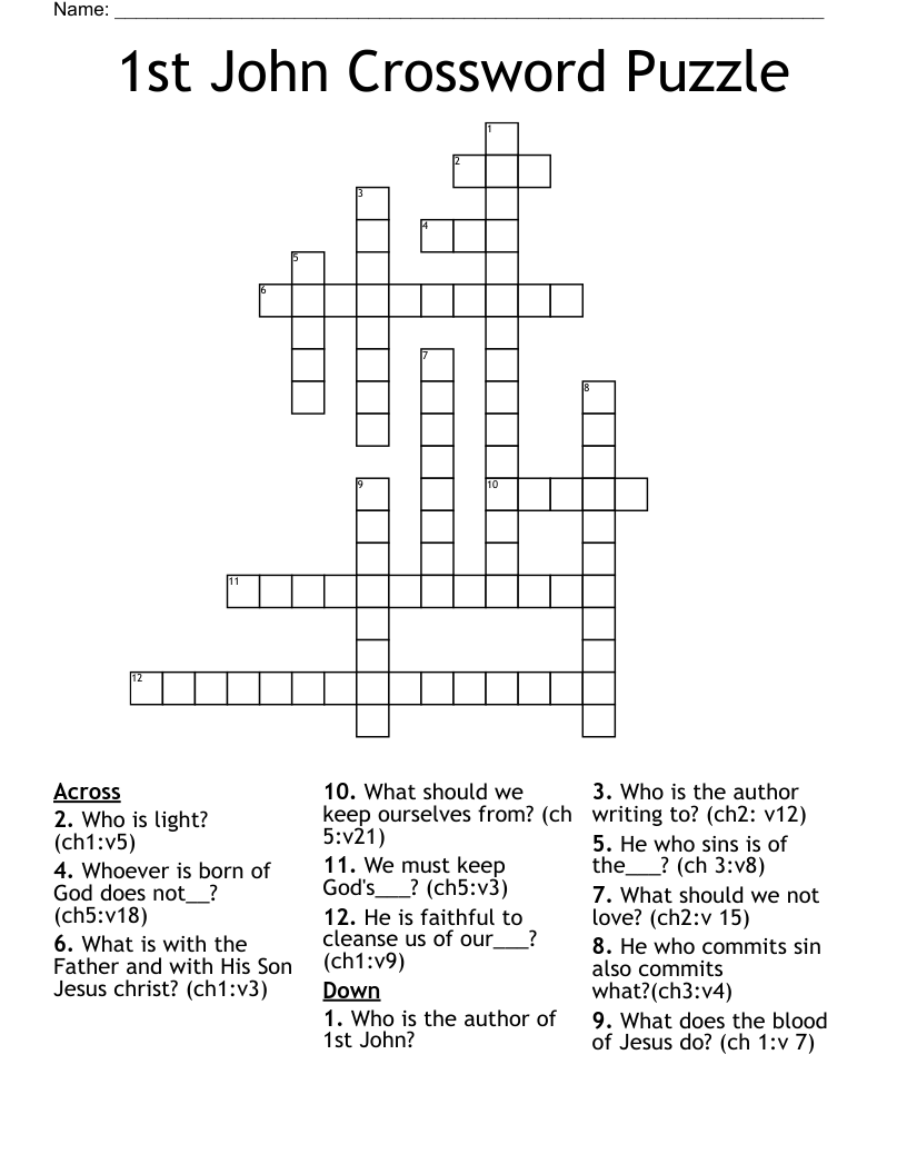 1st John Crossword Puzzle