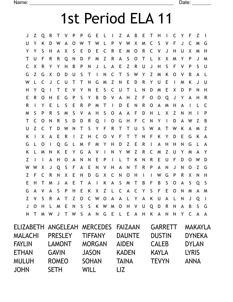 1st Period ELA 11 Word Search