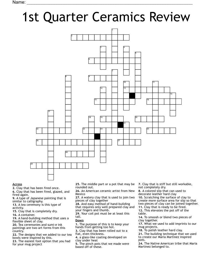 1st Quarter Ceramics Review Crossword