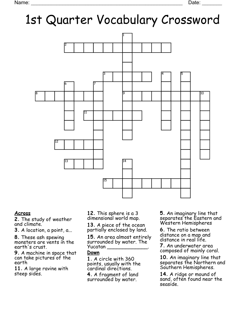 1st Quarter Vocabulary Crossword
