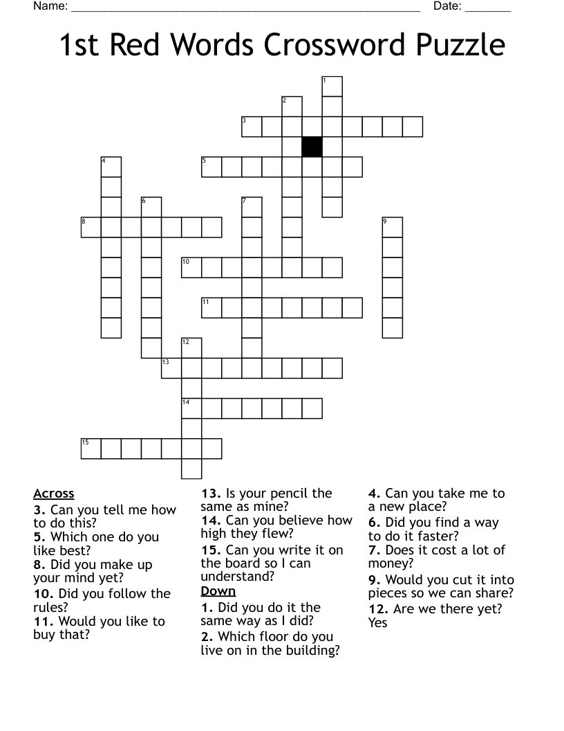 1st Red Words Crossword Puzzle