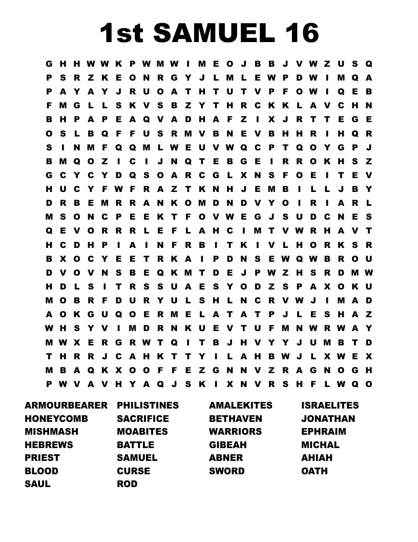 1st SAMUEL 16 Word Search