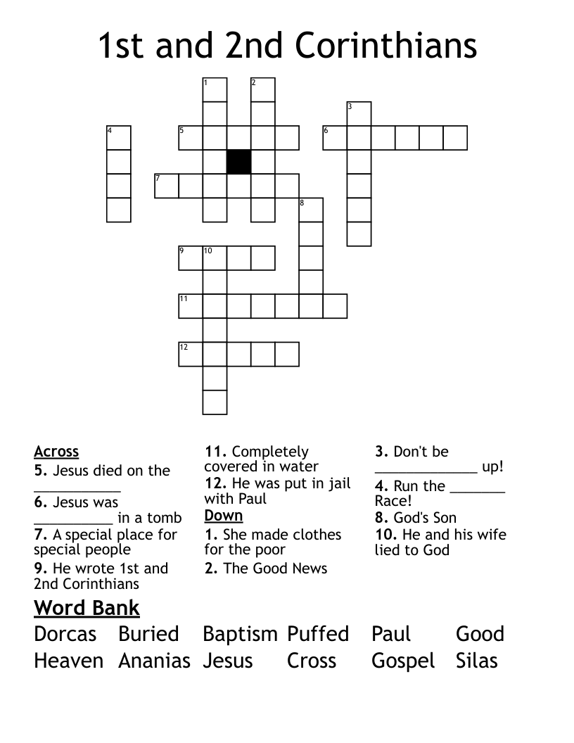 1st and 2nd Corinthians Crossword