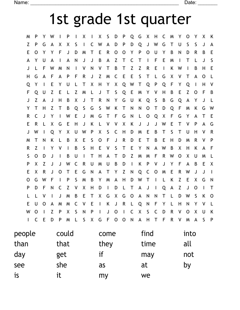 1st grade 1st quarter Word Search