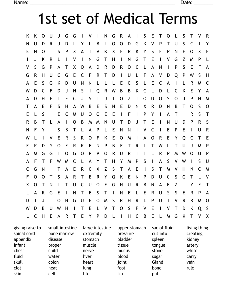 1st set of Medical Terms Word Search