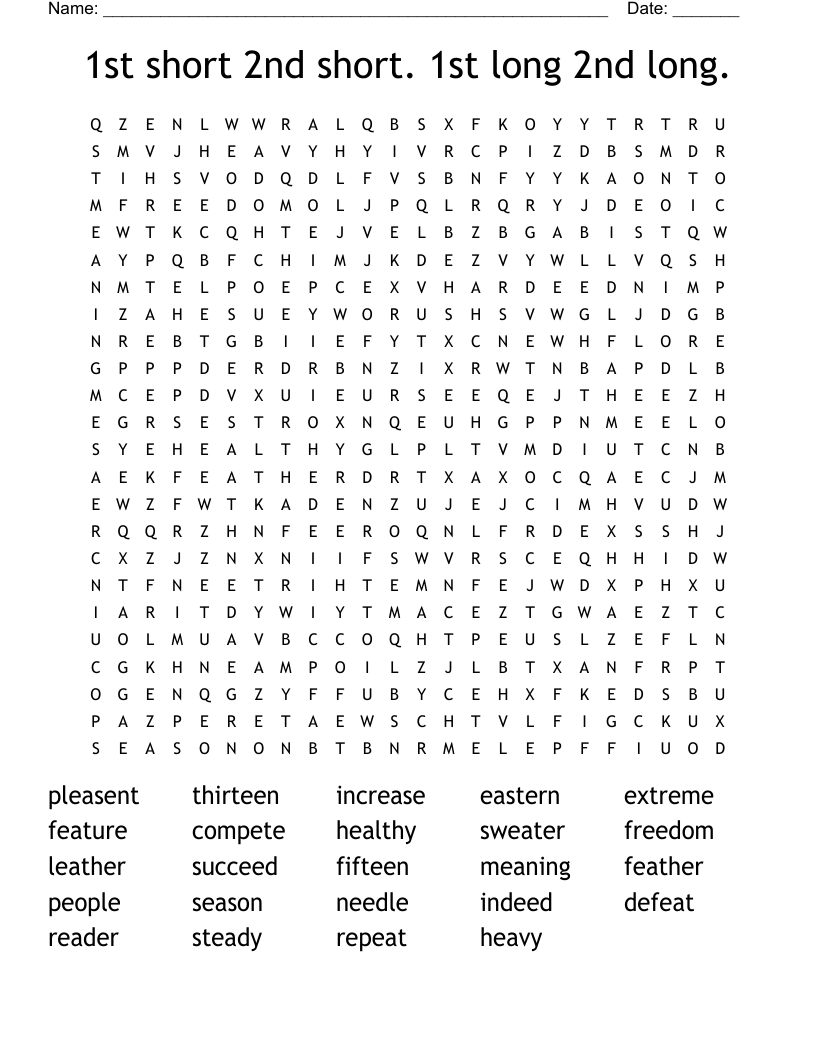 1st short 2nd short. 1st long 2nd long. Word Search