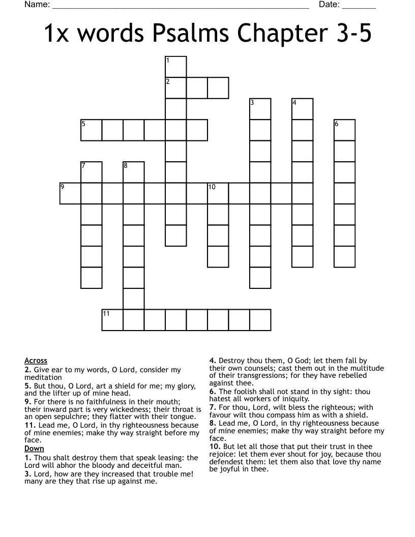 1x words Psalms Chapter 3-5 Crossword