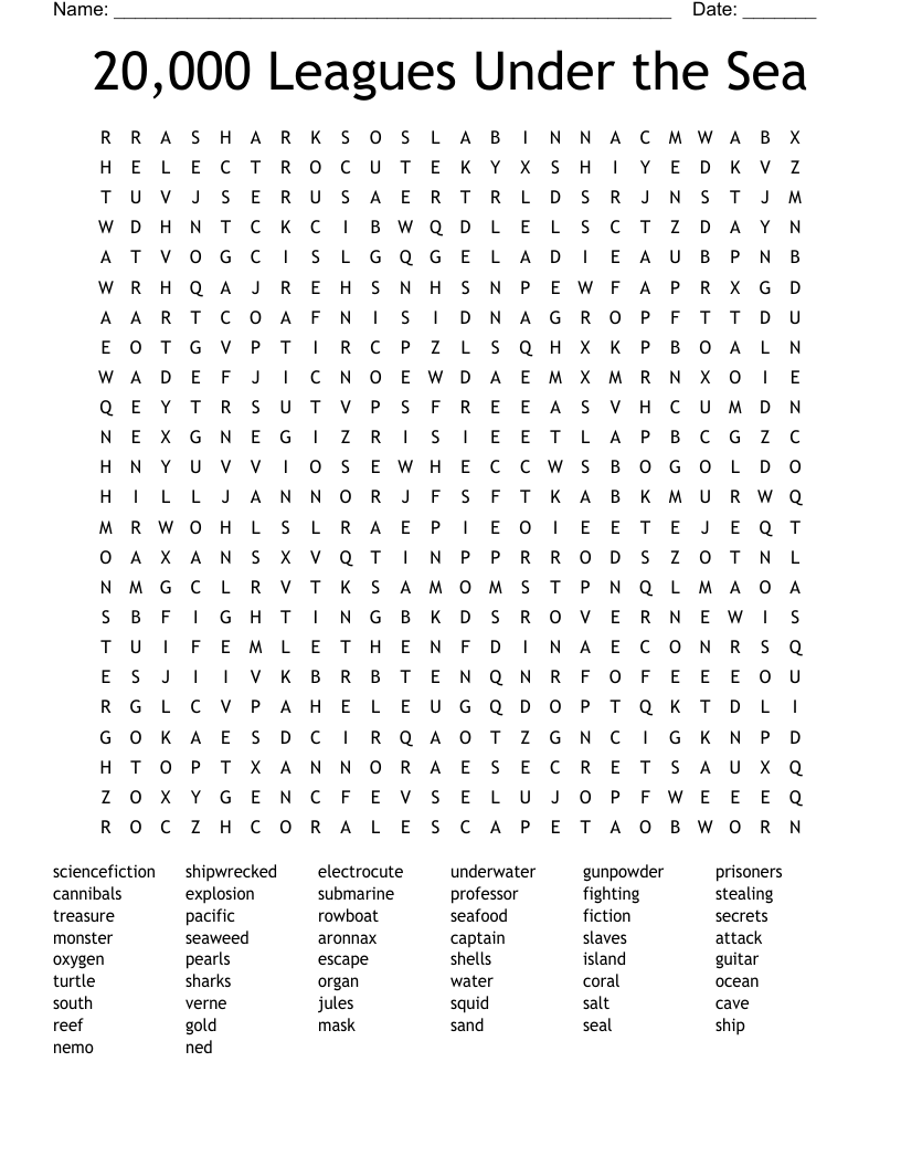20,000 Leagues Under the Sea Word Search