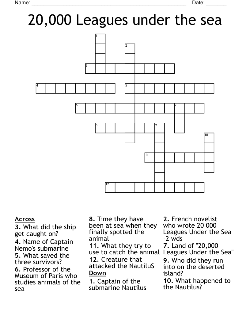 20,000 Leagues under the sea  Crossword