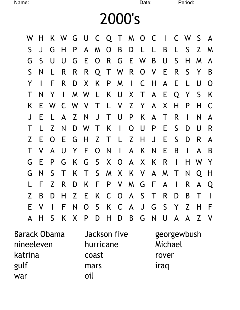 2000's Word Search
