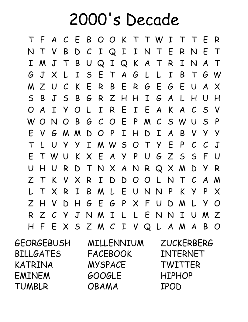 2000's Decade Word Search