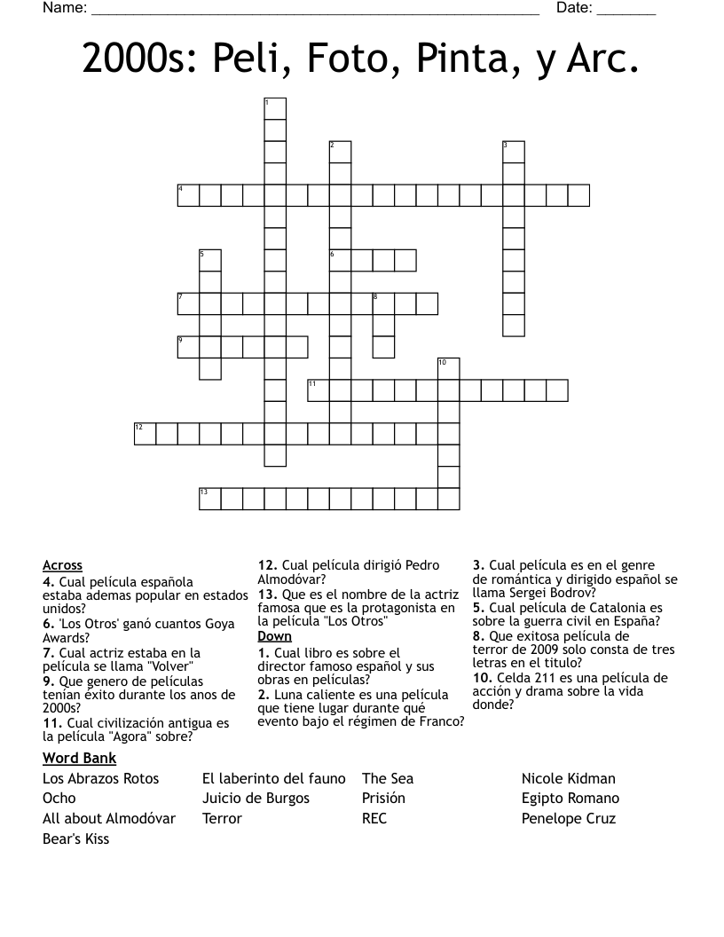 2000s: Peli, Foto, Pinta, y Arc.  Crossword