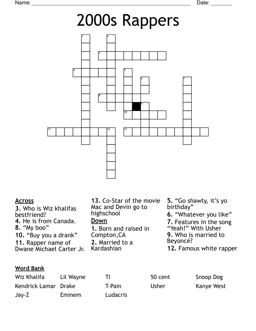 2000s Rappers Crossword