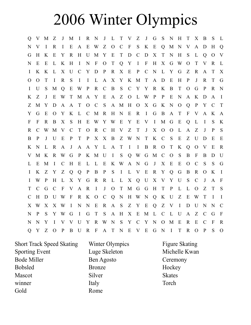 2006 Winter Olympics Word Search