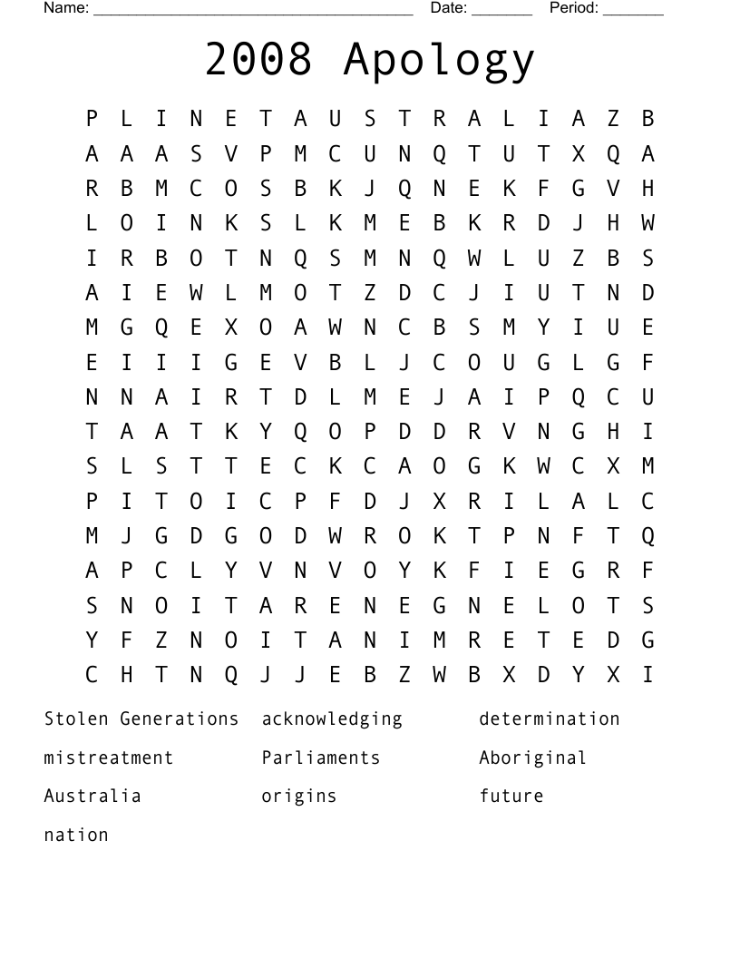 2008 Apology Word Search
