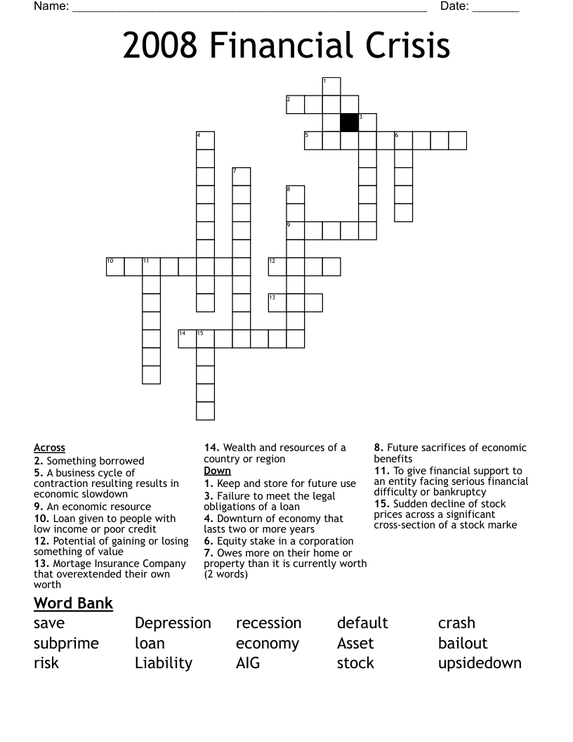 2008 Financial Crisis Crossword