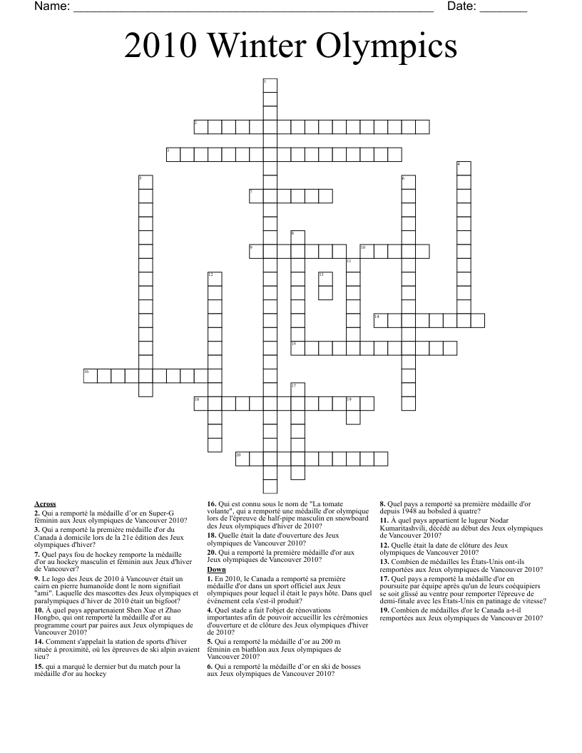 2010 Winter Olympics Crossword