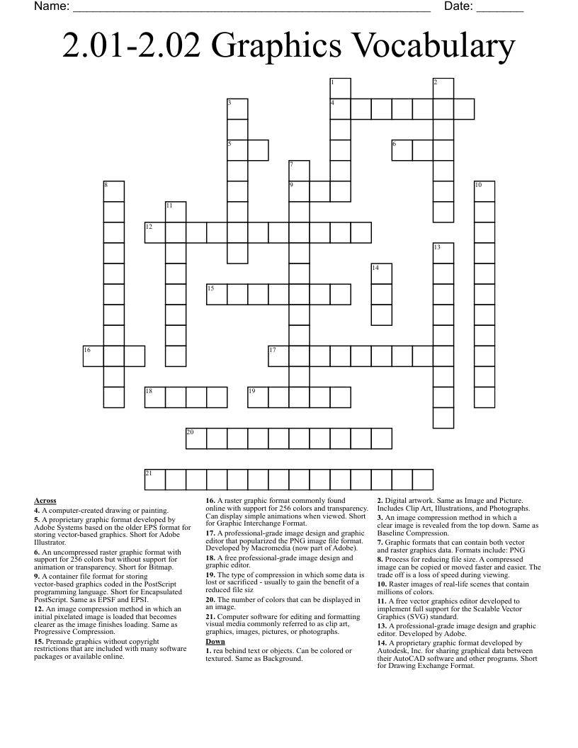 2.01-2.02 Graphics Vocabulary Crossword