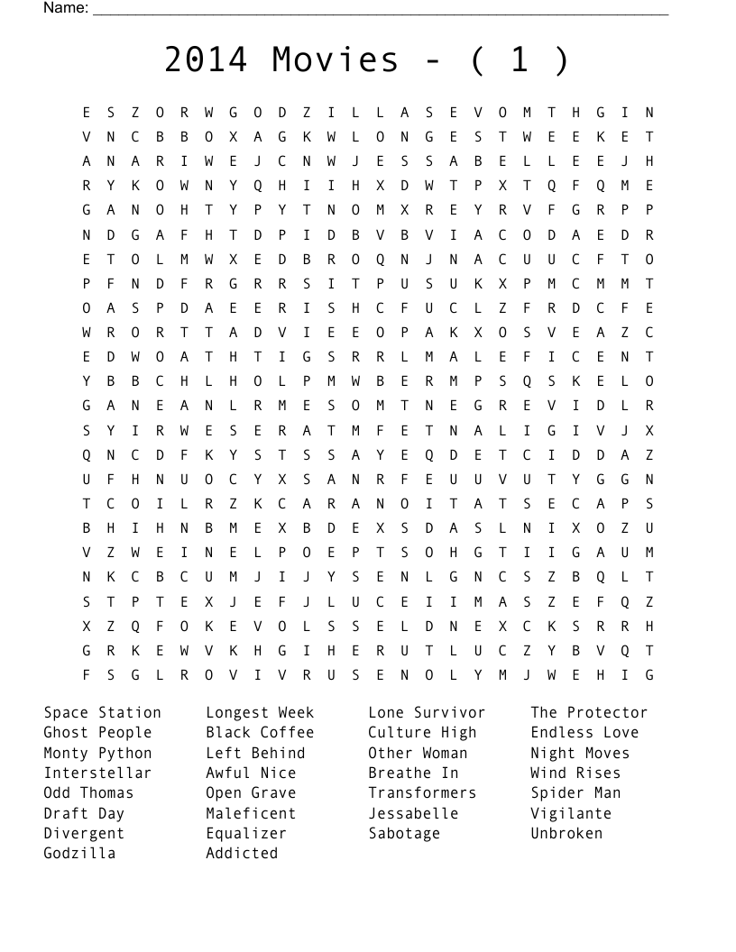 2014   Movies   -   (  1  ) Word Search