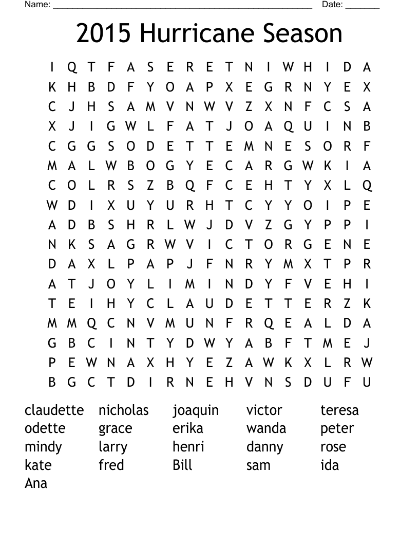 2015 Hurricane Season Word Search
