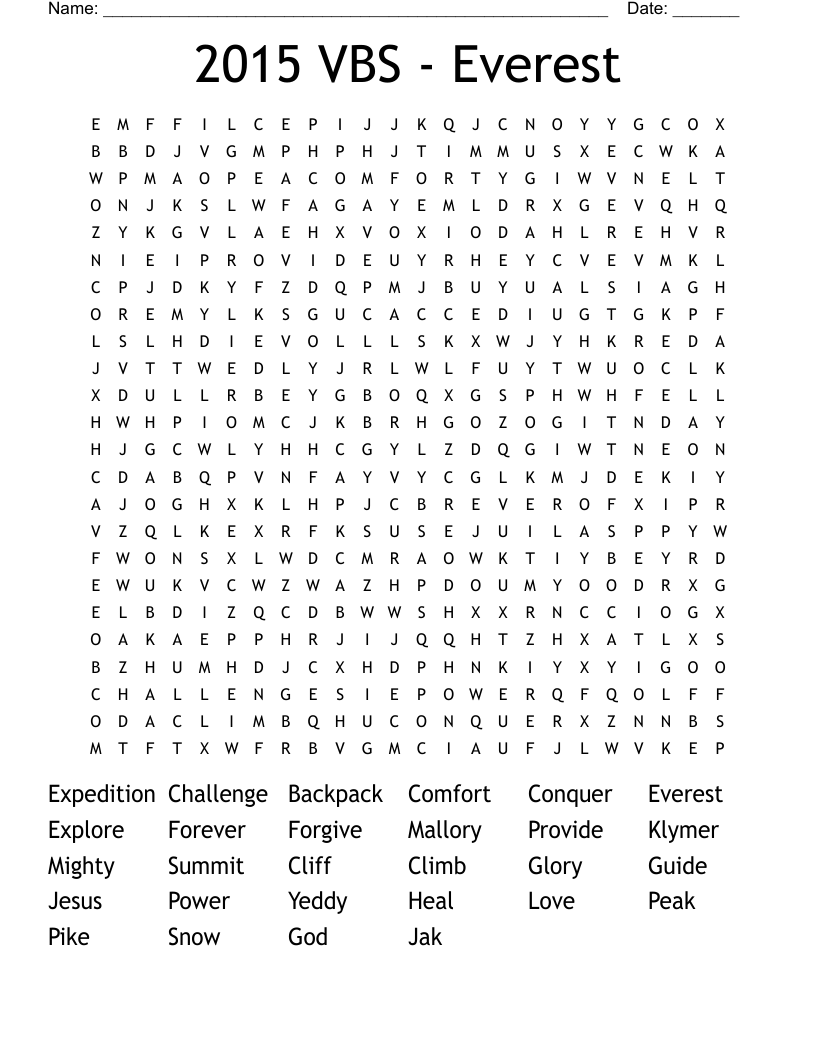 2015 VBS - Everest Word Search