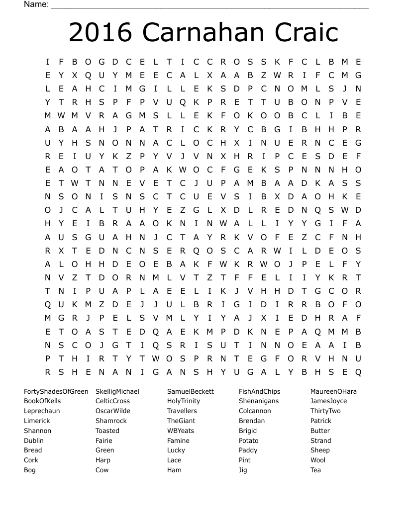 2016 Carnahan Craic Word Search