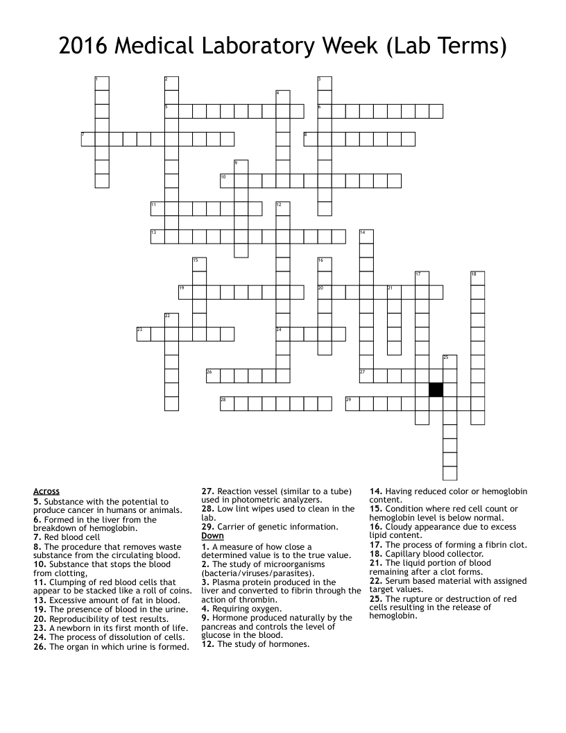 2016 Medical Laboratory Week (Lab Terms) Crossword