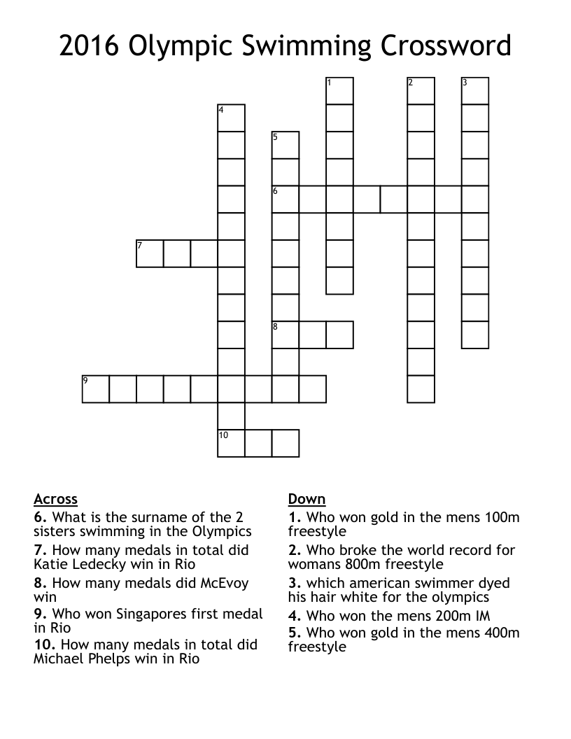 2016 Olympic Swimming Crossword