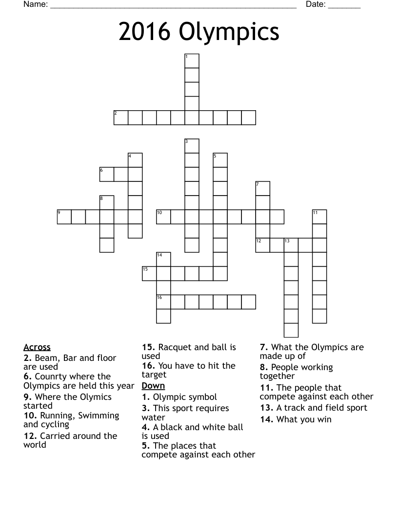 2016 Olympics Crossword