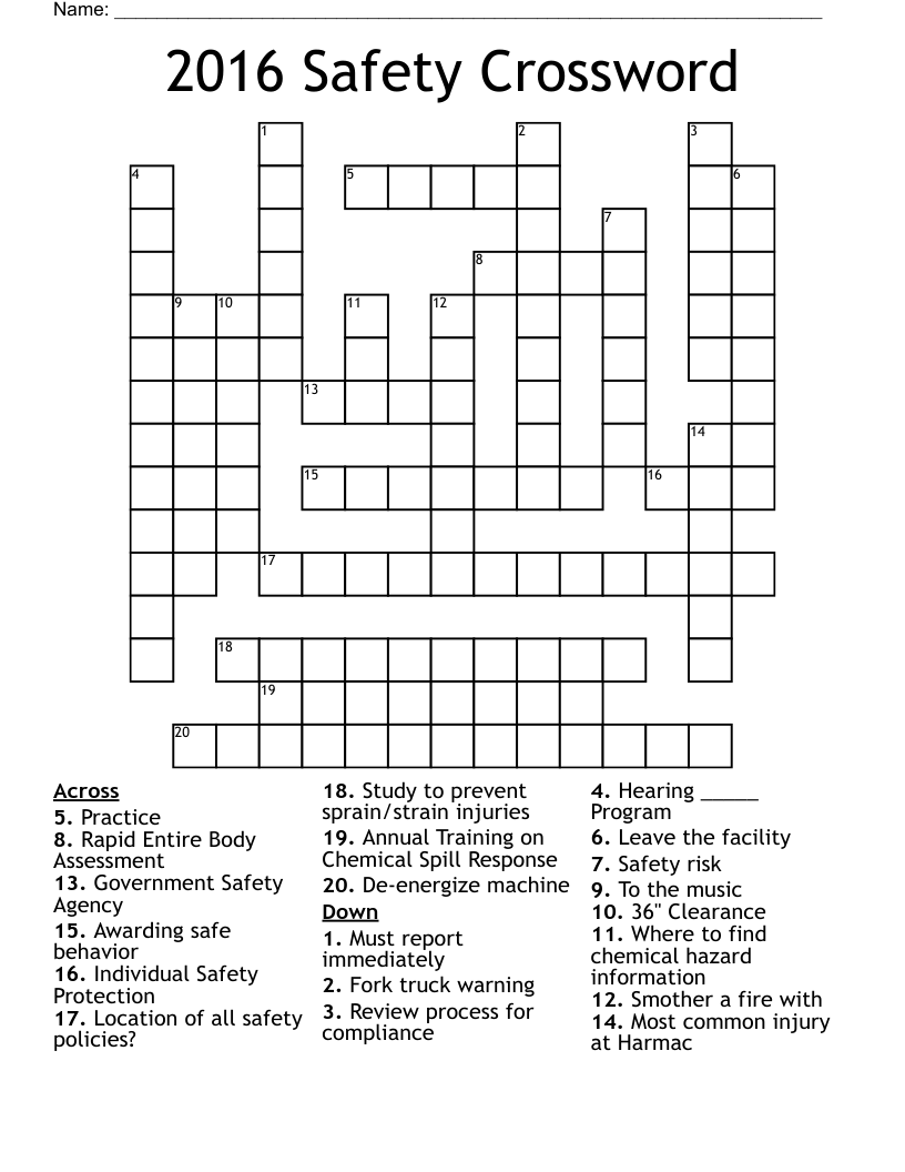 2016 Safety Crossword