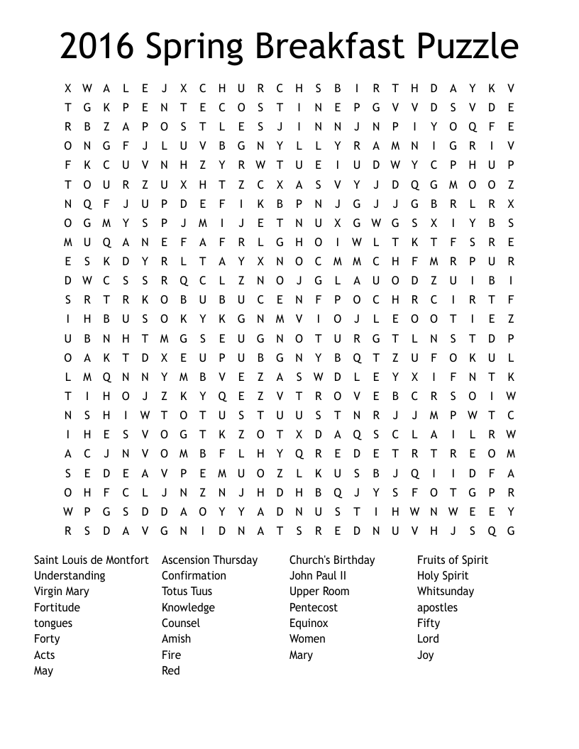 2016 Spring Breakfast Puzzle Word Search