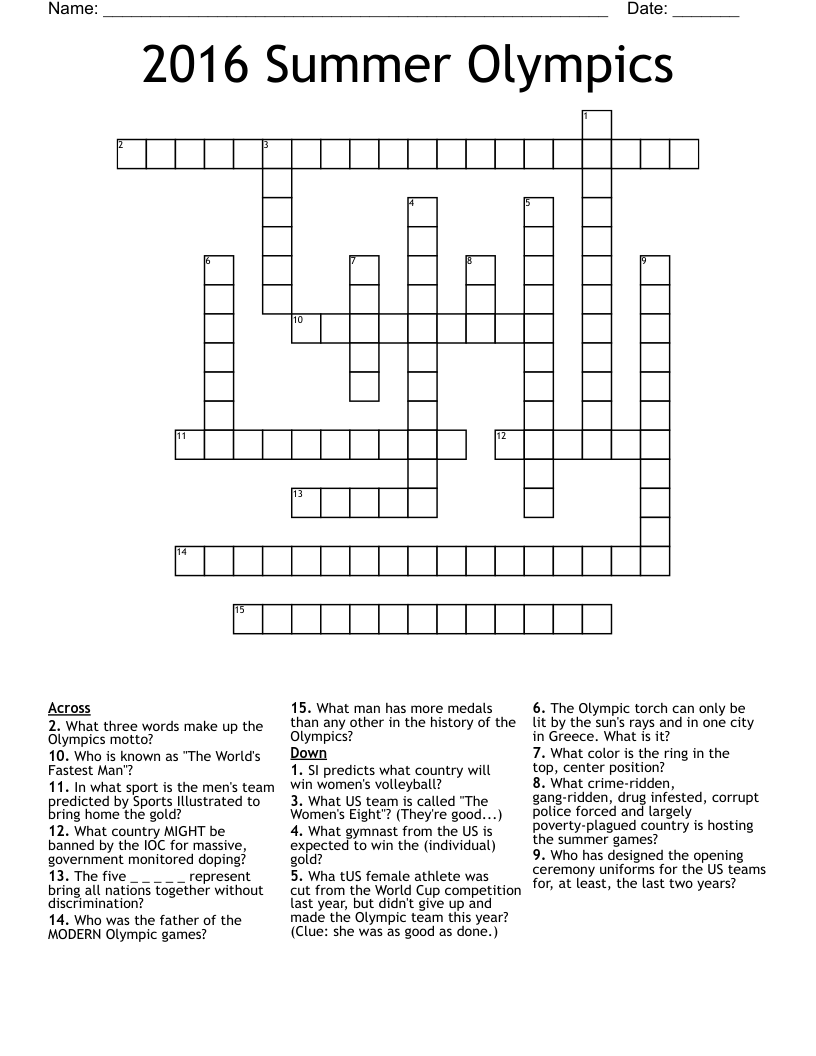 2016 Summer Olympics Crossword