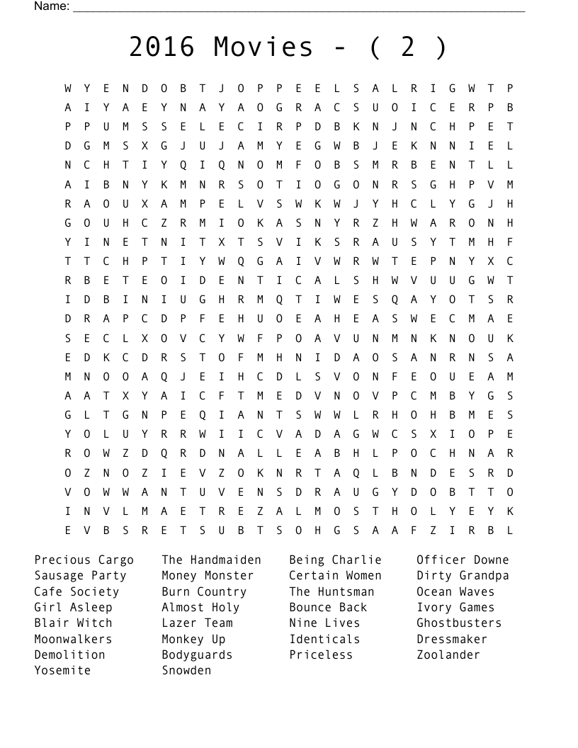 2016   Movies   -   (  2  ) Word Search