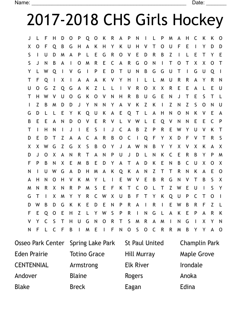 2017-2018 CHS Girls Hockey Word Search