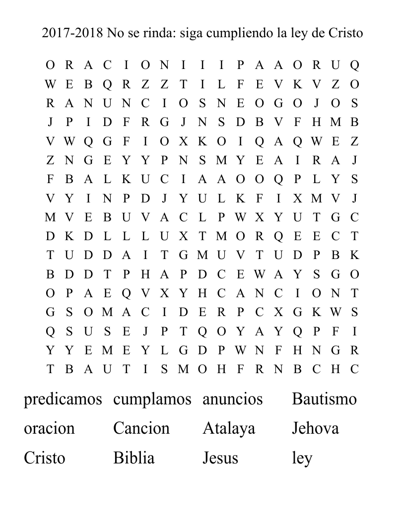 2017-2018 No se rinda: siga cumpliendo la ley de Cristo Word Search