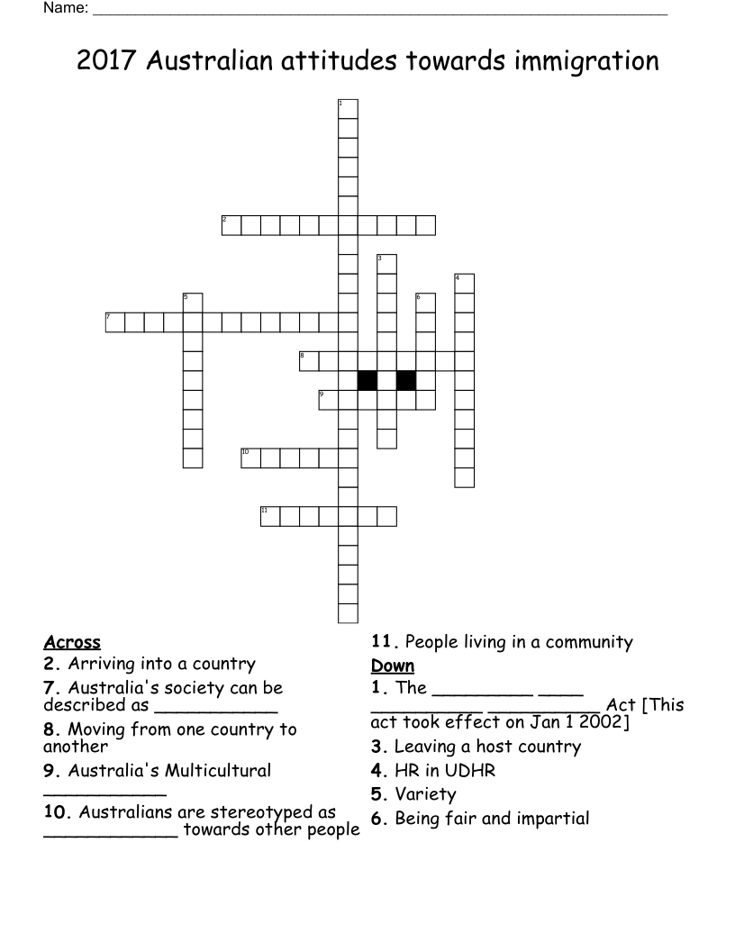 2017 Australian attitudes towards immigration Crossword