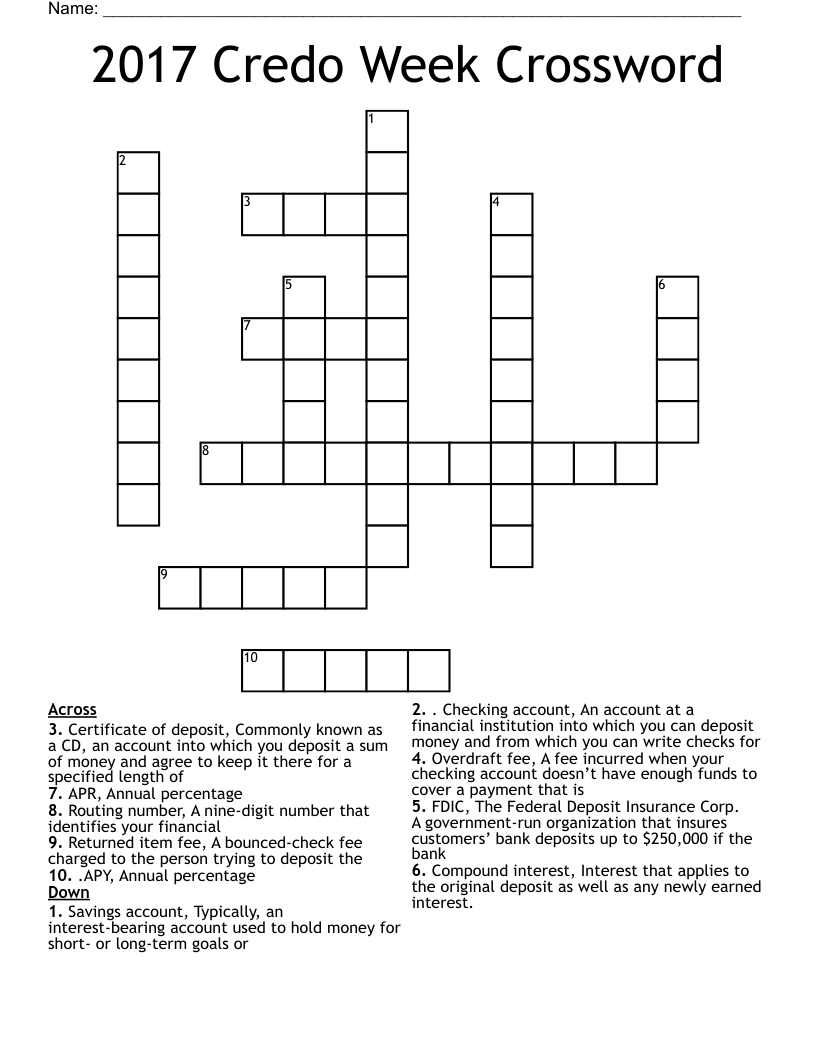 2017 Credo Week Crossword 