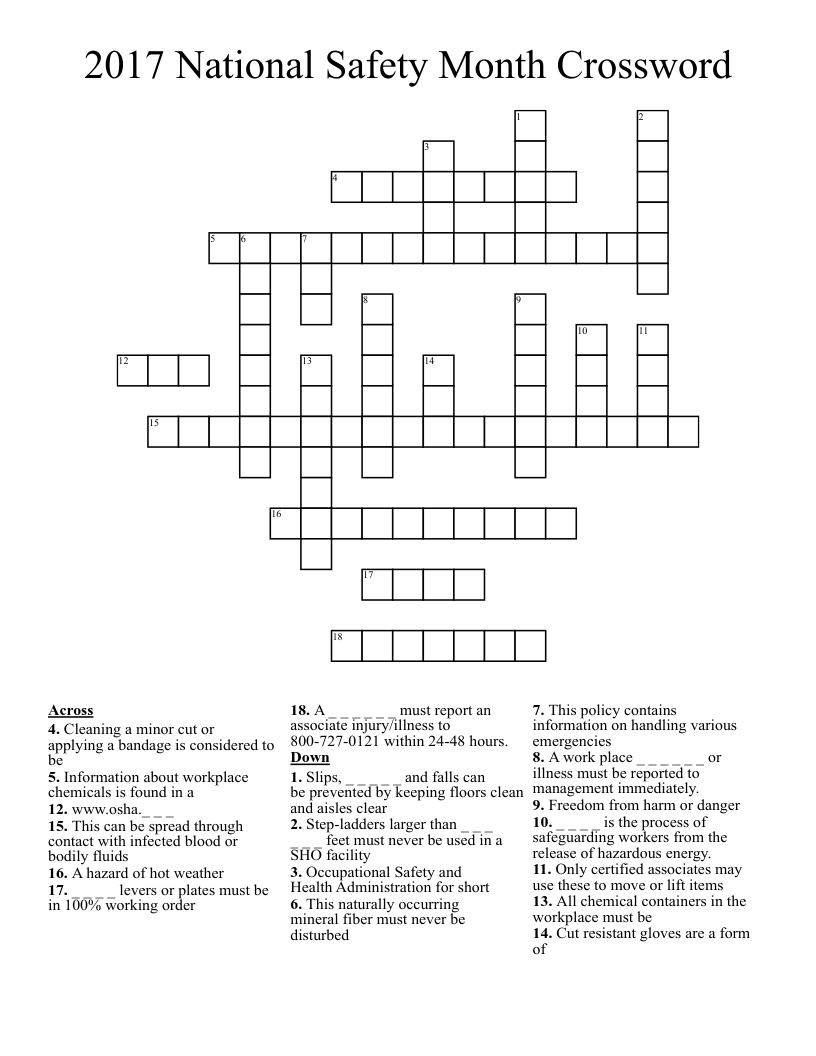 2017 National Safety Month Crossword