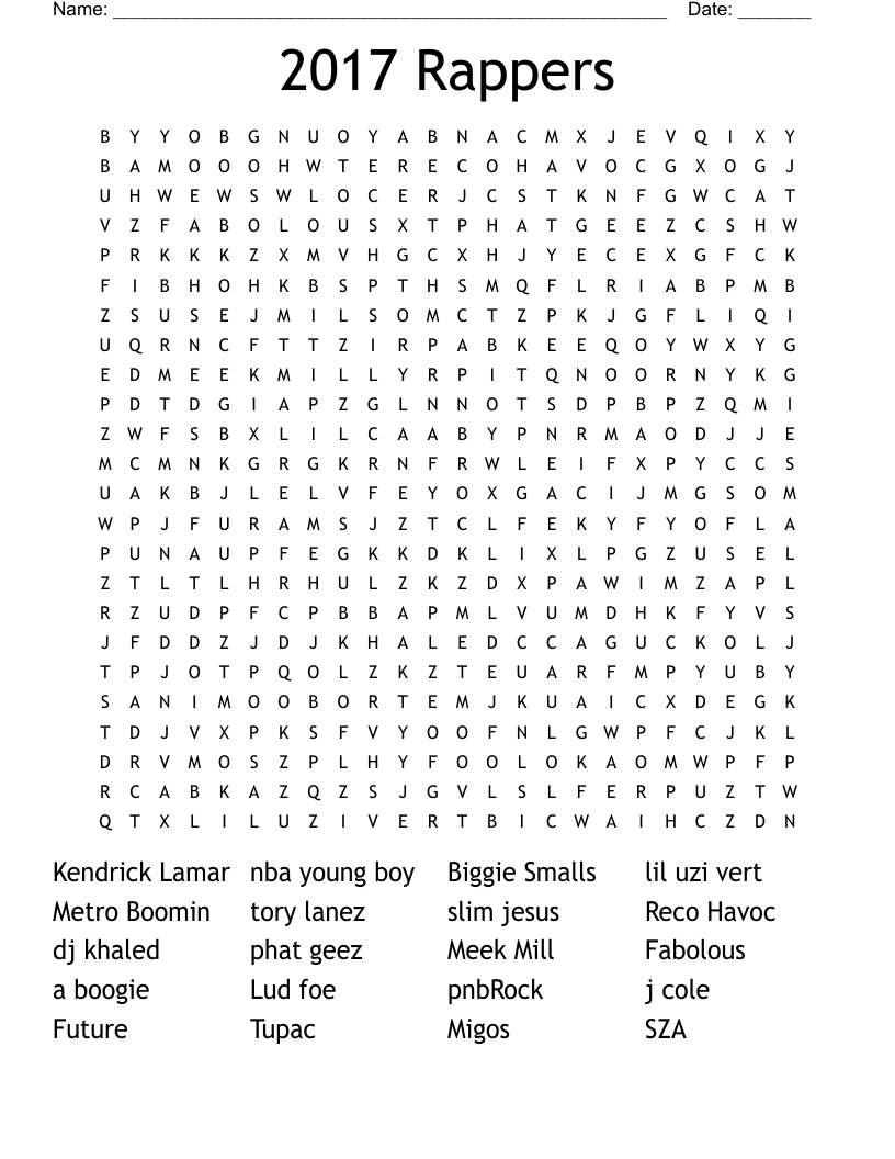 2017 Rappers Word Search